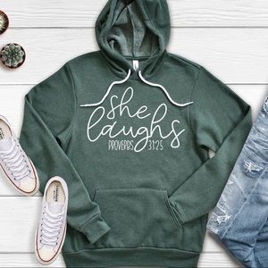 Christian sweatshirt hoodie large new! She laughs